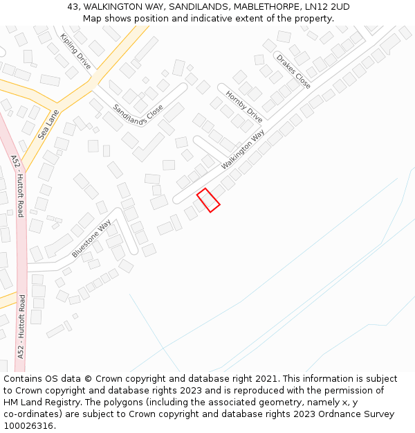 43, WALKINGTON WAY, SANDILANDS, MABLETHORPE, LN12 2UD: Location map and indicative extent of plot