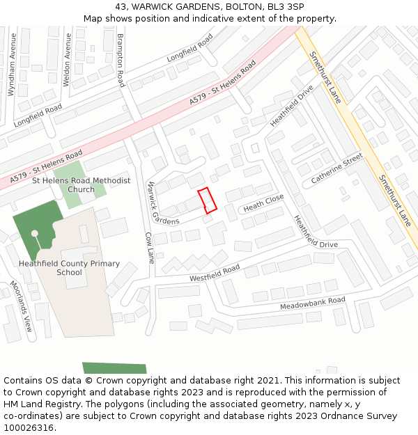 43, WARWICK GARDENS, BOLTON, BL3 3SP: Location map and indicative extent of plot