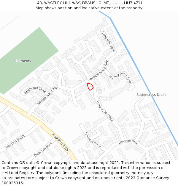 43, WASELEY HILL WAY, BRANSHOLME, HULL, HU7 4ZH: Location map and indicative extent of plot