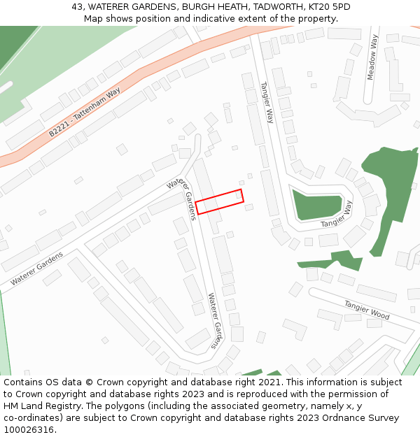 43, WATERER GARDENS, BURGH HEATH, TADWORTH, KT20 5PD: Location map and indicative extent of plot