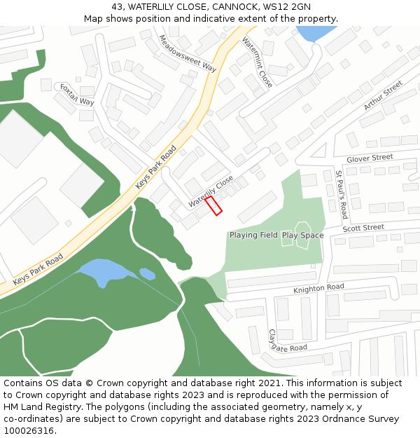 43, WATERLILY CLOSE, CANNOCK, WS12 2GN: Location map and indicative extent of plot