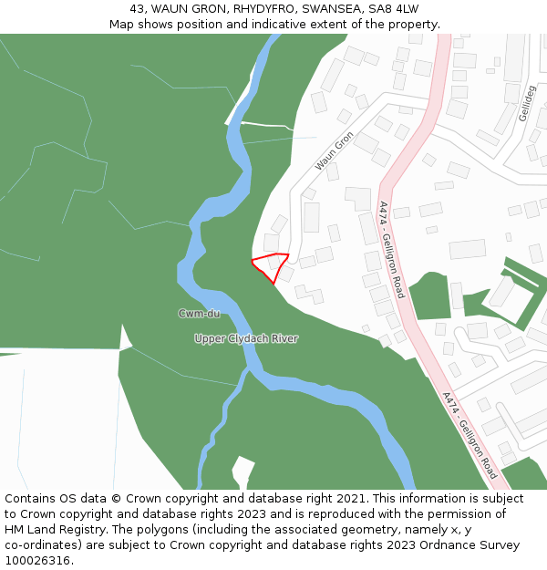 43, WAUN GRON, RHYDYFRO, SWANSEA, SA8 4LW: Location map and indicative extent of plot