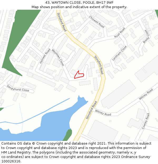 43, WAYTOWN CLOSE, POOLE, BH17 9WF: Location map and indicative extent of plot