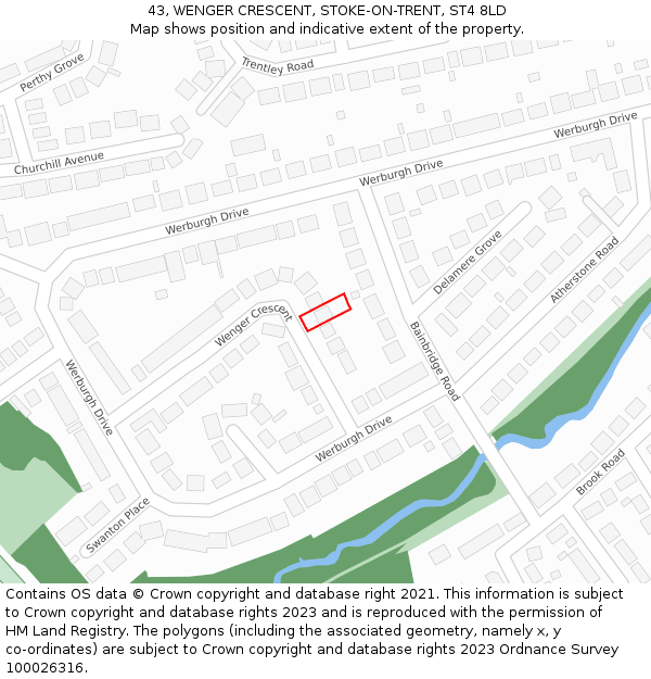 43, WENGER CRESCENT, STOKE-ON-TRENT, ST4 8LD: Location map and indicative extent of plot