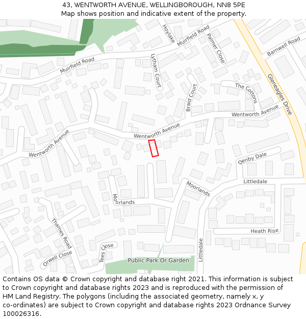 43, WENTWORTH AVENUE, WELLINGBOROUGH, NN8 5PE: Location map and indicative extent of plot