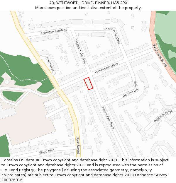 43, WENTWORTH DRIVE, PINNER, HA5 2PX: Location map and indicative extent of plot
