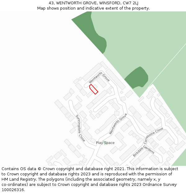 43, WENTWORTH GROVE, WINSFORD, CW7 2LJ: Location map and indicative extent of plot