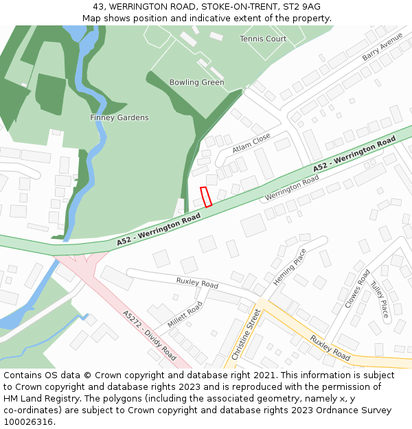 43, WERRINGTON ROAD, STOKE-ON-TRENT, ST2 9AG: Location map and indicative extent of plot