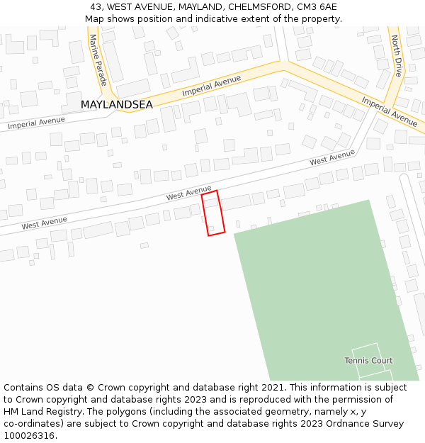 43, WEST AVENUE, MAYLAND, CHELMSFORD, CM3 6AE: Location map and indicative extent of plot