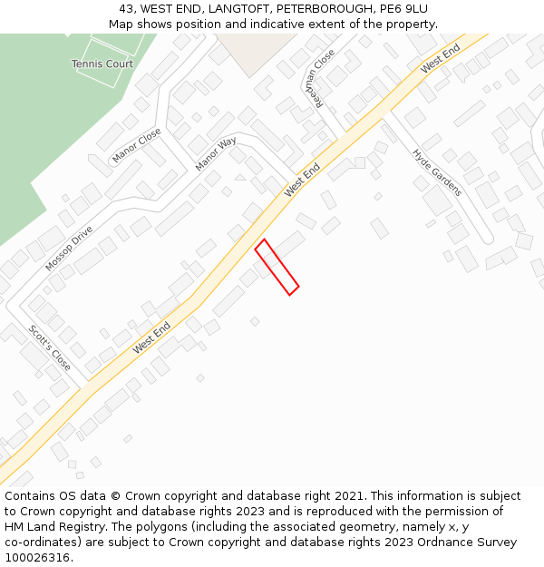 43, WEST END, LANGTOFT, PETERBOROUGH, PE6 9LU: Location map and indicative extent of plot