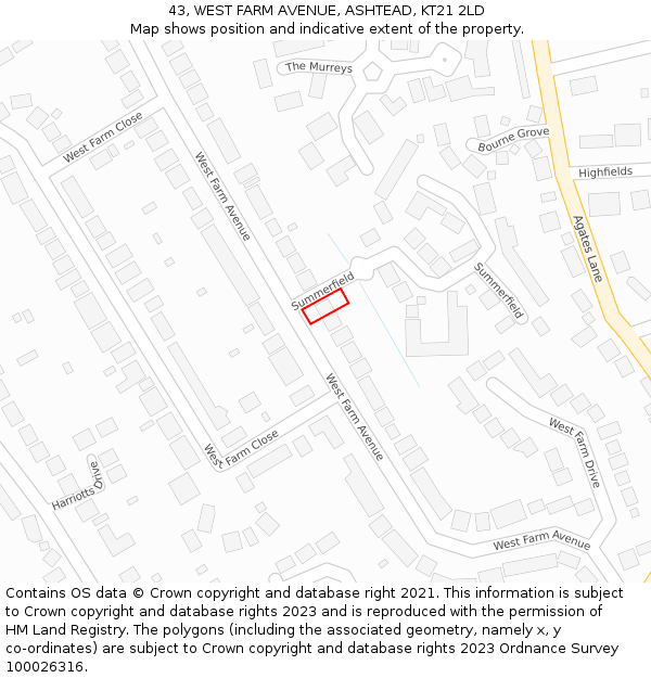 43, WEST FARM AVENUE, ASHTEAD, KT21 2LD: Location map and indicative extent of plot