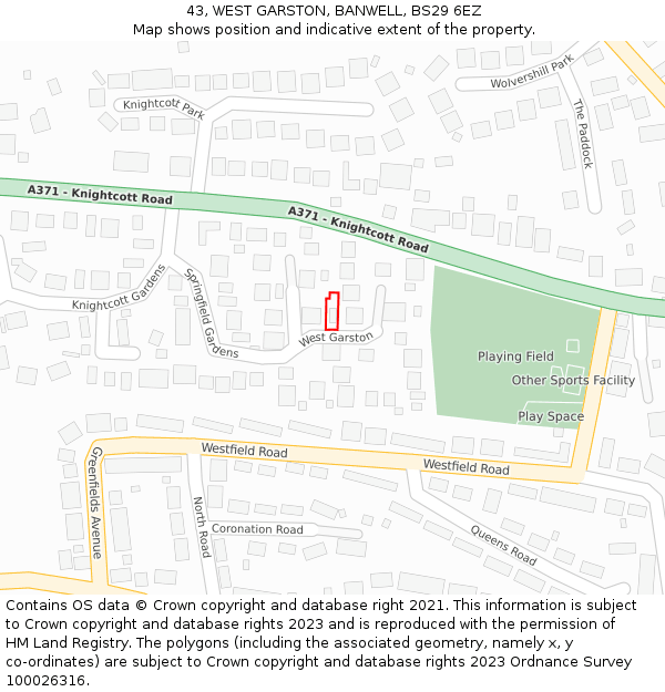 43, WEST GARSTON, BANWELL, BS29 6EZ: Location map and indicative extent of plot