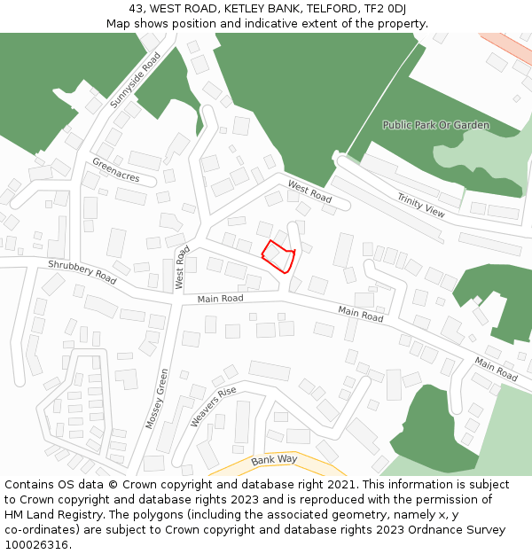 43, WEST ROAD, KETLEY BANK, TELFORD, TF2 0DJ: Location map and indicative extent of plot