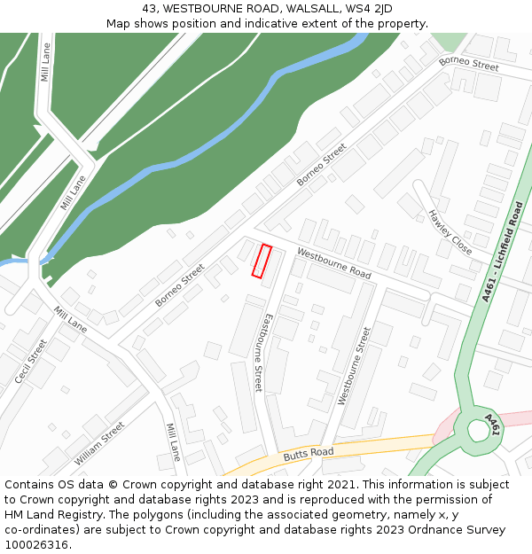43, WESTBOURNE ROAD, WALSALL, WS4 2JD: Location map and indicative extent of plot
