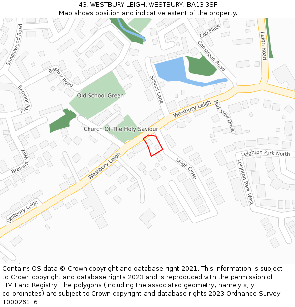 43, WESTBURY LEIGH, WESTBURY, BA13 3SF: Location map and indicative extent of plot