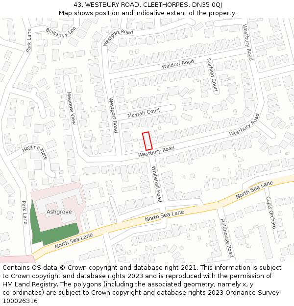 43, WESTBURY ROAD, CLEETHORPES, DN35 0QJ: Location map and indicative extent of plot