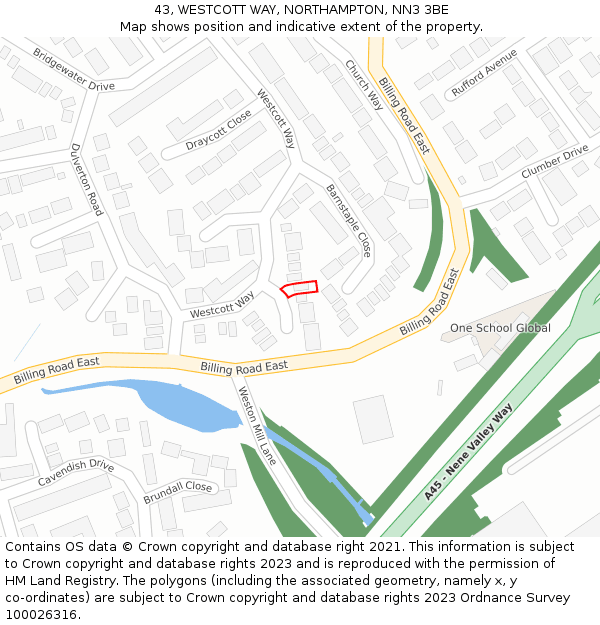 43, WESTCOTT WAY, NORTHAMPTON, NN3 3BE: Location map and indicative extent of plot