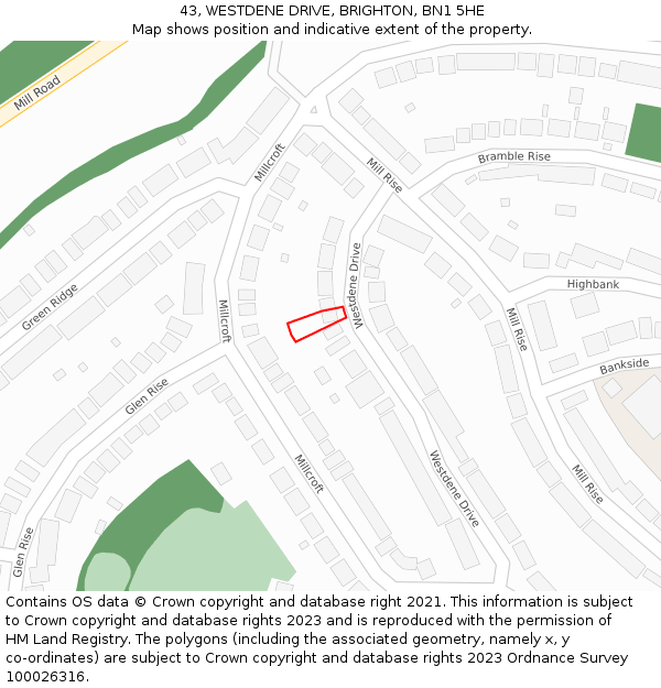 43, WESTDENE DRIVE, BRIGHTON, BN1 5HE: Location map and indicative extent of plot