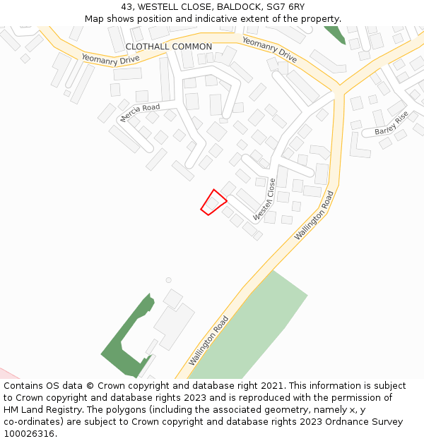 43, WESTELL CLOSE, BALDOCK, SG7 6RY: Location map and indicative extent of plot