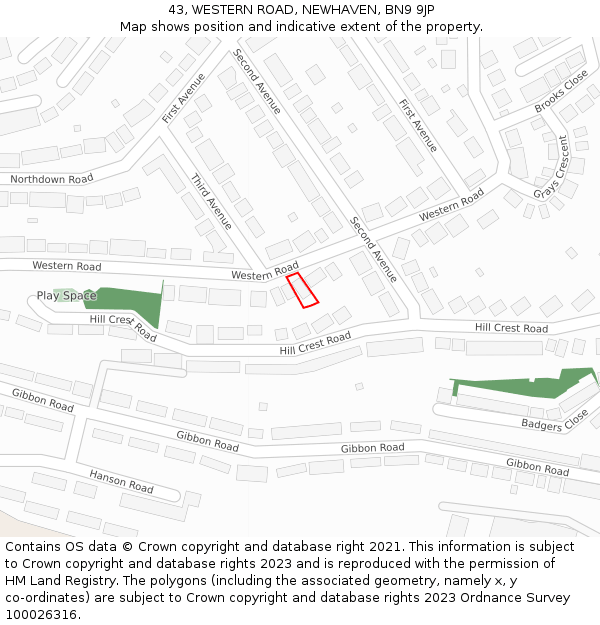 43, WESTERN ROAD, NEWHAVEN, BN9 9JP: Location map and indicative extent of plot