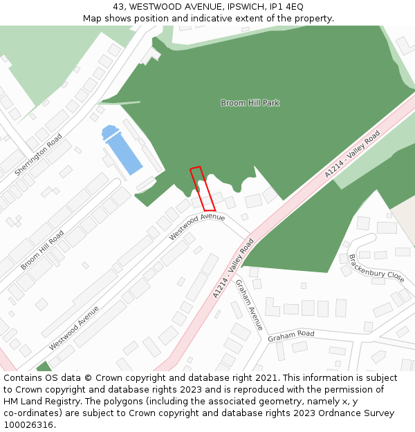 43, WESTWOOD AVENUE, IPSWICH, IP1 4EQ: Location map and indicative extent of plot