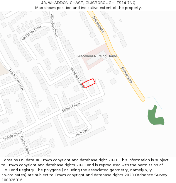 43, WHADDON CHASE, GUISBOROUGH, TS14 7NQ: Location map and indicative extent of plot