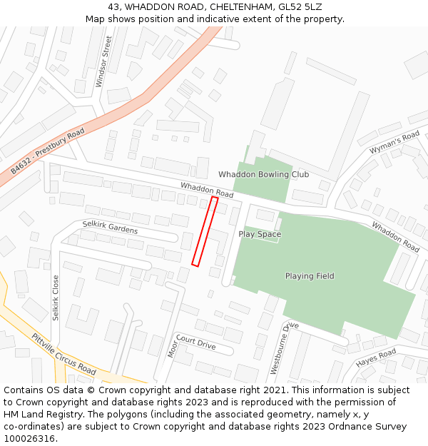 43, WHADDON ROAD, CHELTENHAM, GL52 5LZ: Location map and indicative extent of plot