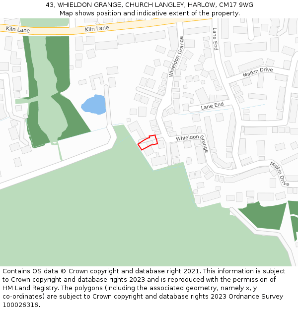 43, WHIELDON GRANGE, CHURCH LANGLEY, HARLOW, CM17 9WG: Location map and indicative extent of plot