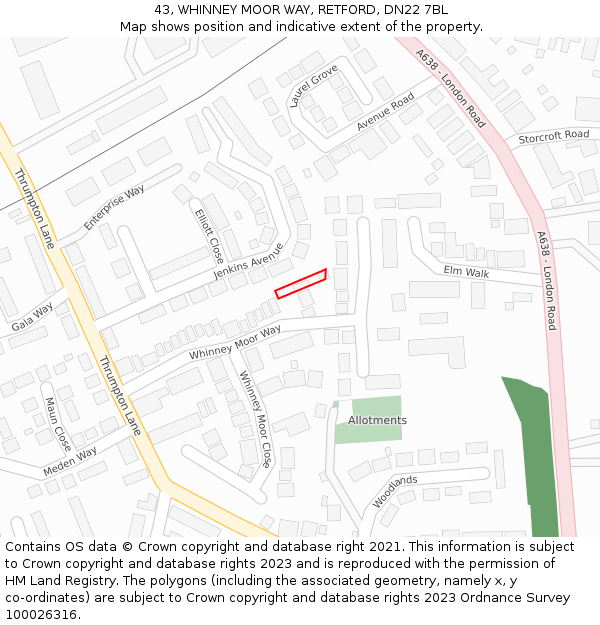 43, WHINNEY MOOR WAY, RETFORD, DN22 7BL: Location map and indicative extent of plot