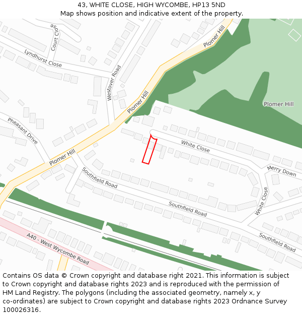 43, WHITE CLOSE, HIGH WYCOMBE, HP13 5ND: Location map and indicative extent of plot