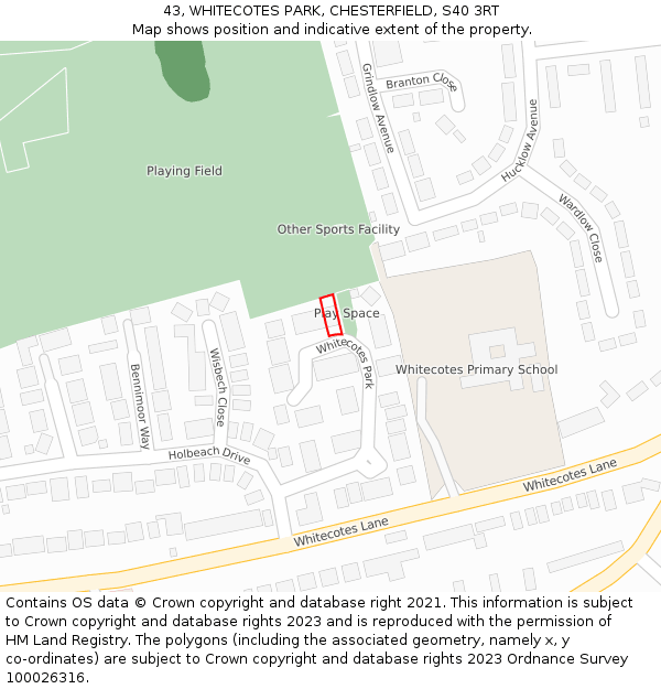 43, WHITECOTES PARK, CHESTERFIELD, S40 3RT: Location map and indicative extent of plot