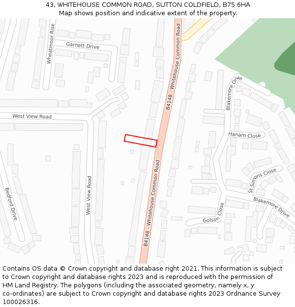 43, WHITEHOUSE COMMON ROAD, SUTTON COLDFIELD, B75 6HA: Location map and indicative extent of plot