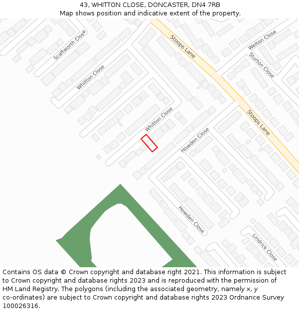 43, WHITTON CLOSE, DONCASTER, DN4 7RB: Location map and indicative extent of plot