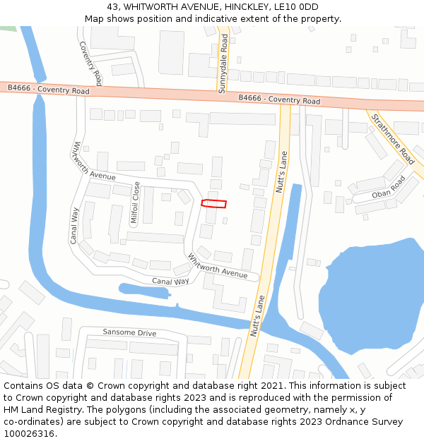 43, WHITWORTH AVENUE, HINCKLEY, LE10 0DD: Location map and indicative extent of plot