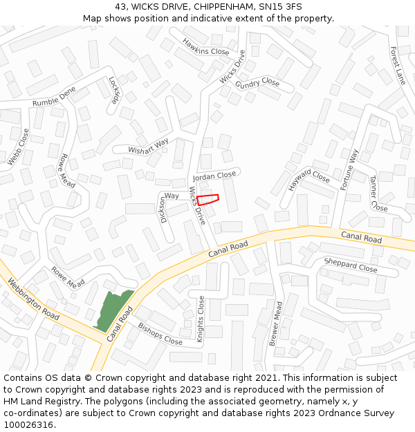43, WICKS DRIVE, CHIPPENHAM, SN15 3FS: Location map and indicative extent of plot
