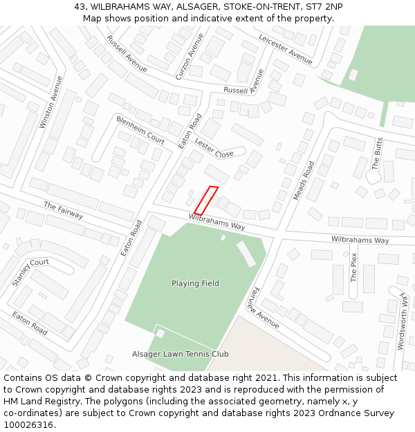 43, WILBRAHAMS WAY, ALSAGER, STOKE-ON-TRENT, ST7 2NP: Location map and indicative extent of plot