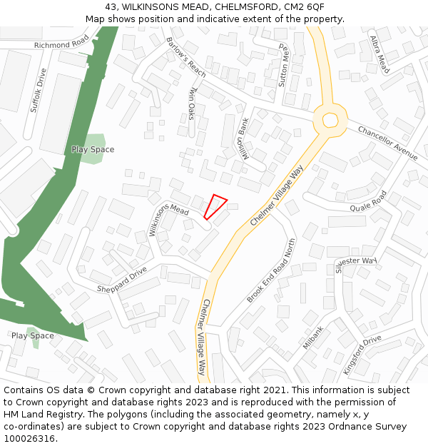 43, WILKINSONS MEAD, CHELMSFORD, CM2 6QF: Location map and indicative extent of plot