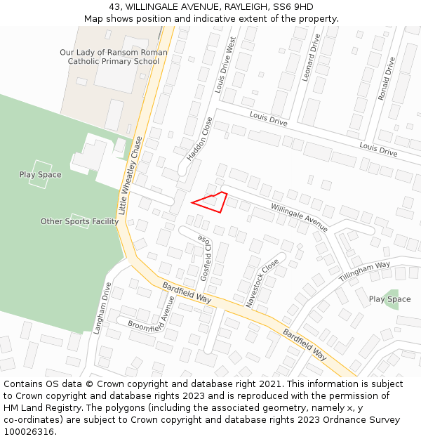 43, WILLINGALE AVENUE, RAYLEIGH, SS6 9HD: Location map and indicative extent of plot