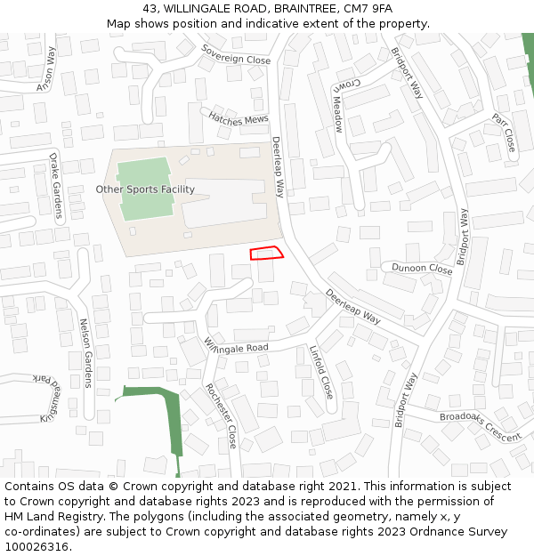 43, WILLINGALE ROAD, BRAINTREE, CM7 9FA: Location map and indicative extent of plot