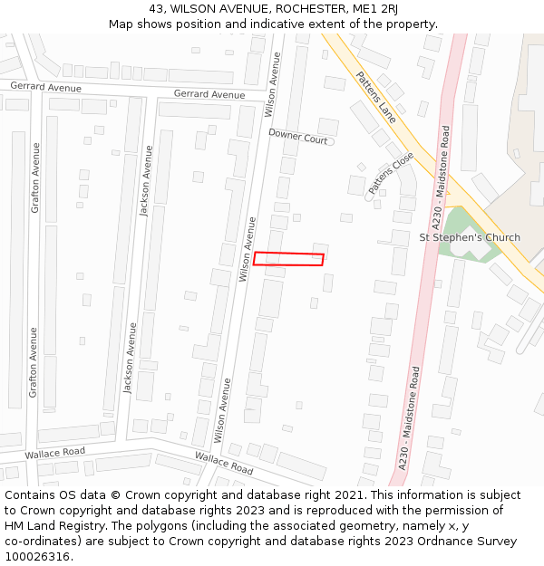 43, WILSON AVENUE, ROCHESTER, ME1 2RJ: Location map and indicative extent of plot