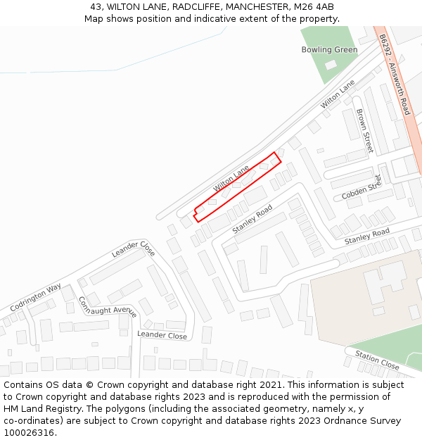 43, WILTON LANE, RADCLIFFE, MANCHESTER, M26 4AB: Location map and indicative extent of plot