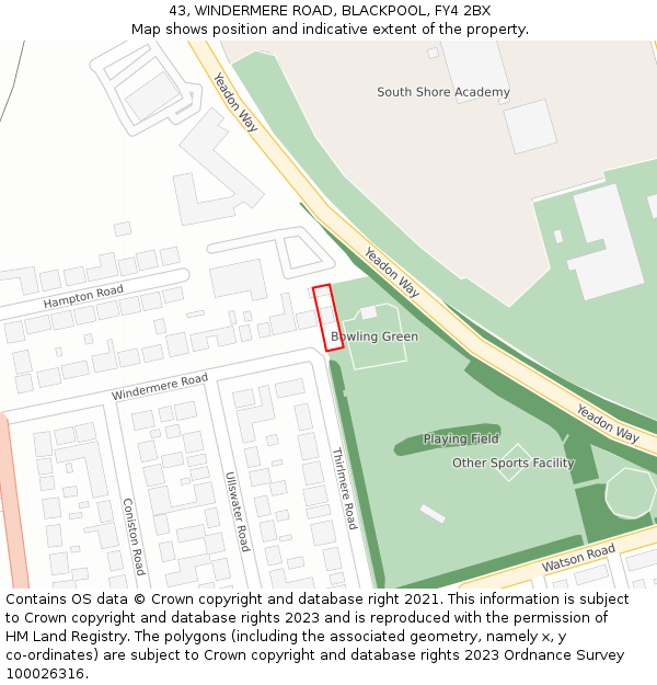 43, WINDERMERE ROAD, BLACKPOOL, FY4 2BX: Location map and indicative extent of plot