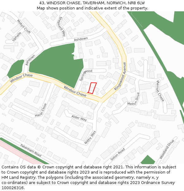 43, WINDSOR CHASE, TAVERHAM, NORWICH, NR8 6LW: Location map and indicative extent of plot