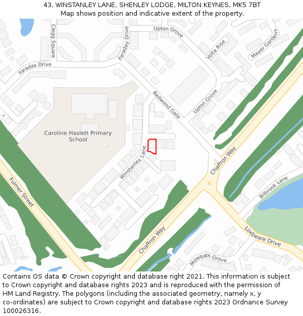 43, WINSTANLEY LANE, SHENLEY LODGE, MILTON KEYNES, MK5 7BT: Location map and indicative extent of plot