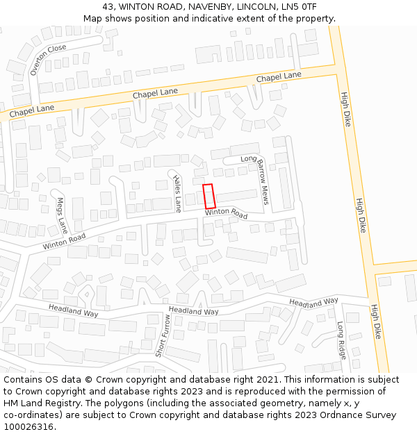 43, WINTON ROAD, NAVENBY, LINCOLN, LN5 0TF: Location map and indicative extent of plot