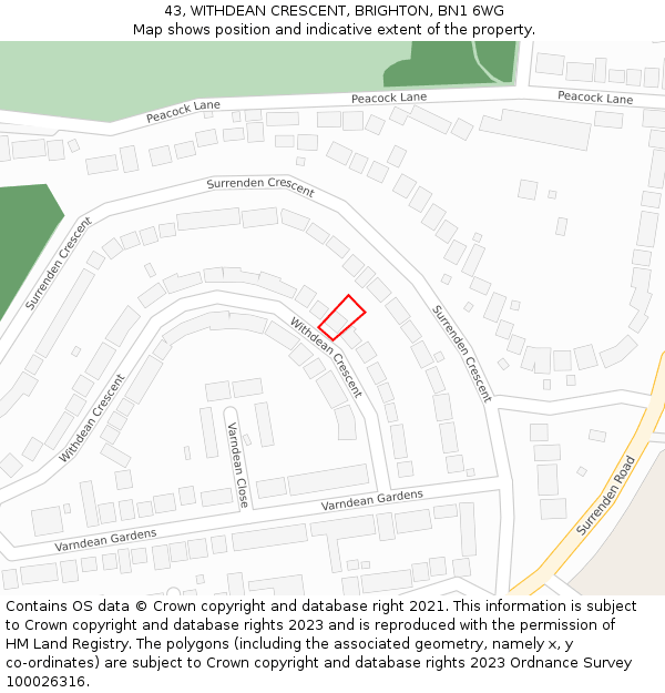 43, WITHDEAN CRESCENT, BRIGHTON, BN1 6WG: Location map and indicative extent of plot