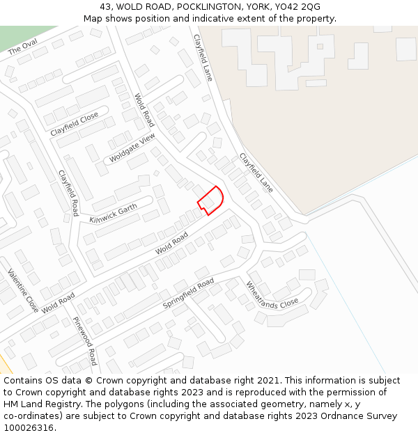 43, WOLD ROAD, POCKLINGTON, YORK, YO42 2QG: Location map and indicative extent of plot