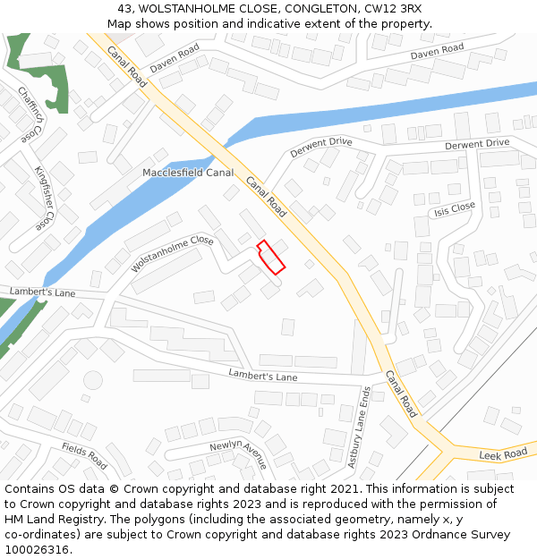 43, WOLSTANHOLME CLOSE, CONGLETON, CW12 3RX: Location map and indicative extent of plot