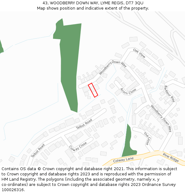 43, WOODBERRY DOWN WAY, LYME REGIS, DT7 3QU: Location map and indicative extent of plot