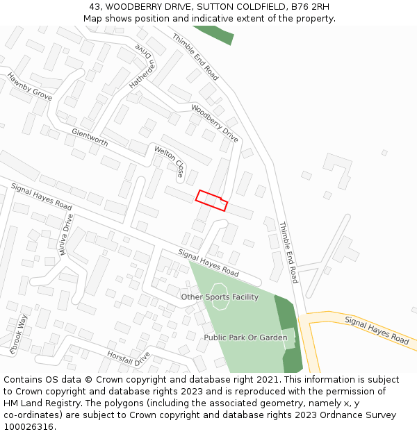 43, WOODBERRY DRIVE, SUTTON COLDFIELD, B76 2RH: Location map and indicative extent of plot